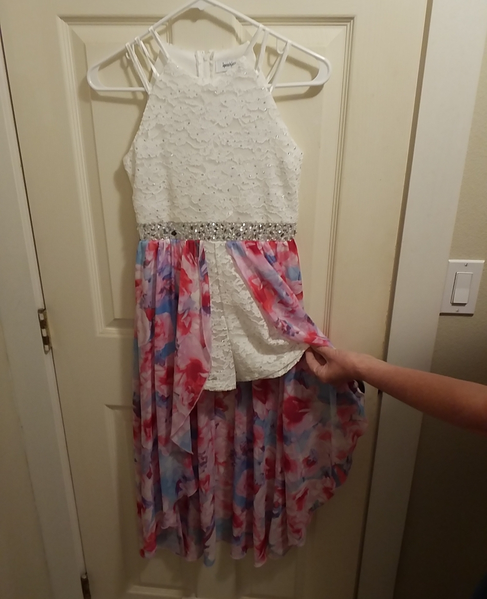 Speechless White Lace Skort/Dress with Pink & Blue Floral Skirt